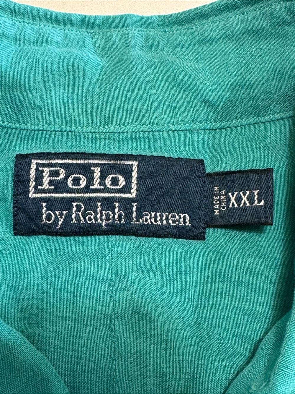 VTG Polo Ralph Lauren Linen Silk Safari Utility Button Shirt Men’s 2XL Teal Blue - Picture 3 of 8